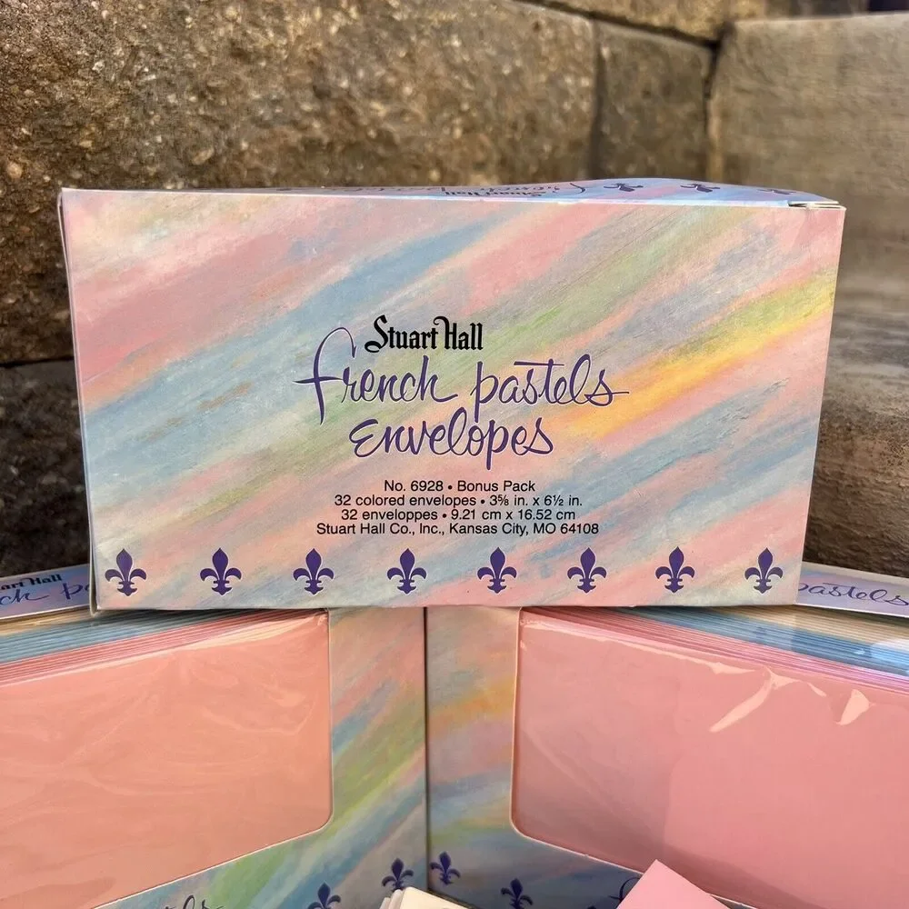 VTG 90s Stuart Hall French Pastels Envelopes No. 6928 32 Count NOS - THREE BOXES